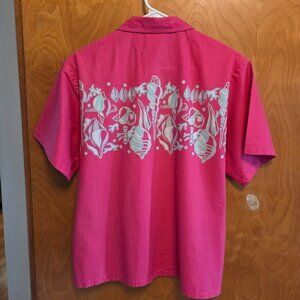 Ocean Pacific Pink Aloha Surfer Hawaiian Shirt Men's Size M  (48)